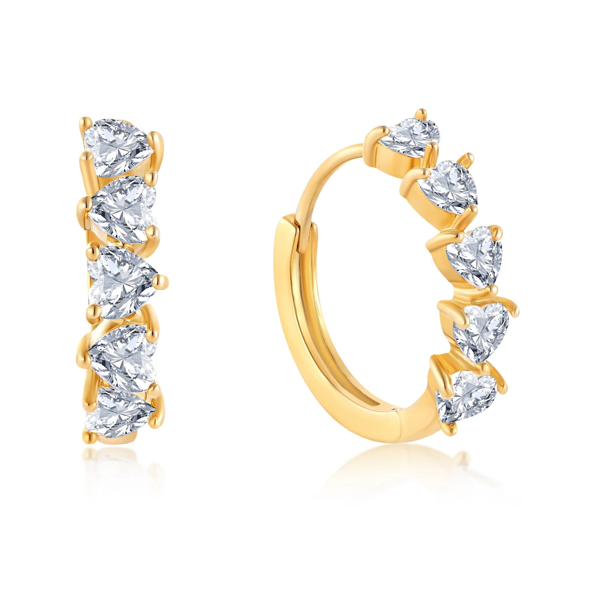 QX Custom OEM Women Fine Jewelry Luxury Elegant 925 Sterling Silver 18K Gold Plated Heart Zircon Hoop & Huggie Round Earrings