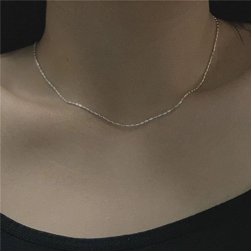 S925 Sterling Silver Minimalist Textured Chain Necklace Oval Bead Choker Necklace Fashion Jewelry Necklaces for Women Wholesale