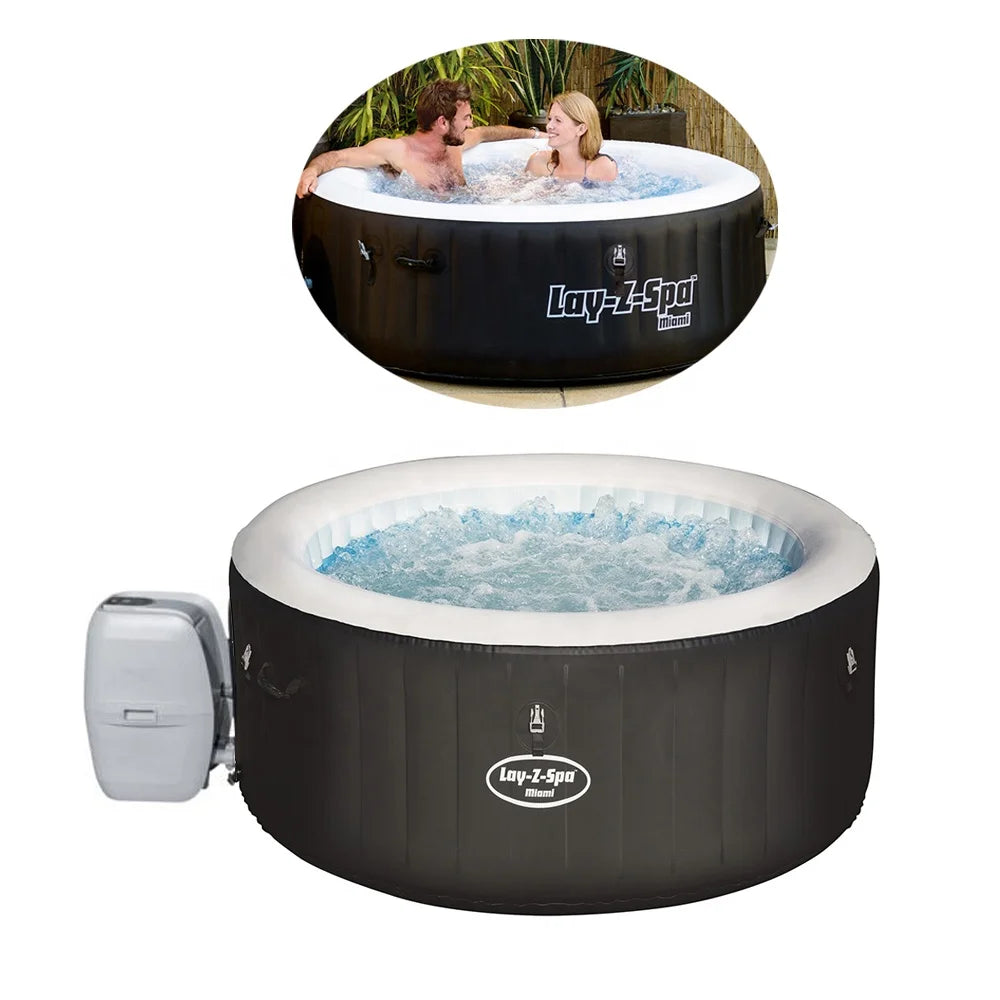 Bestway 60002 Miami AirJet Inflatable Hot Tub SPA Pool for Outdoor Winter Swimming and Recovery Durable Bathtub Design
