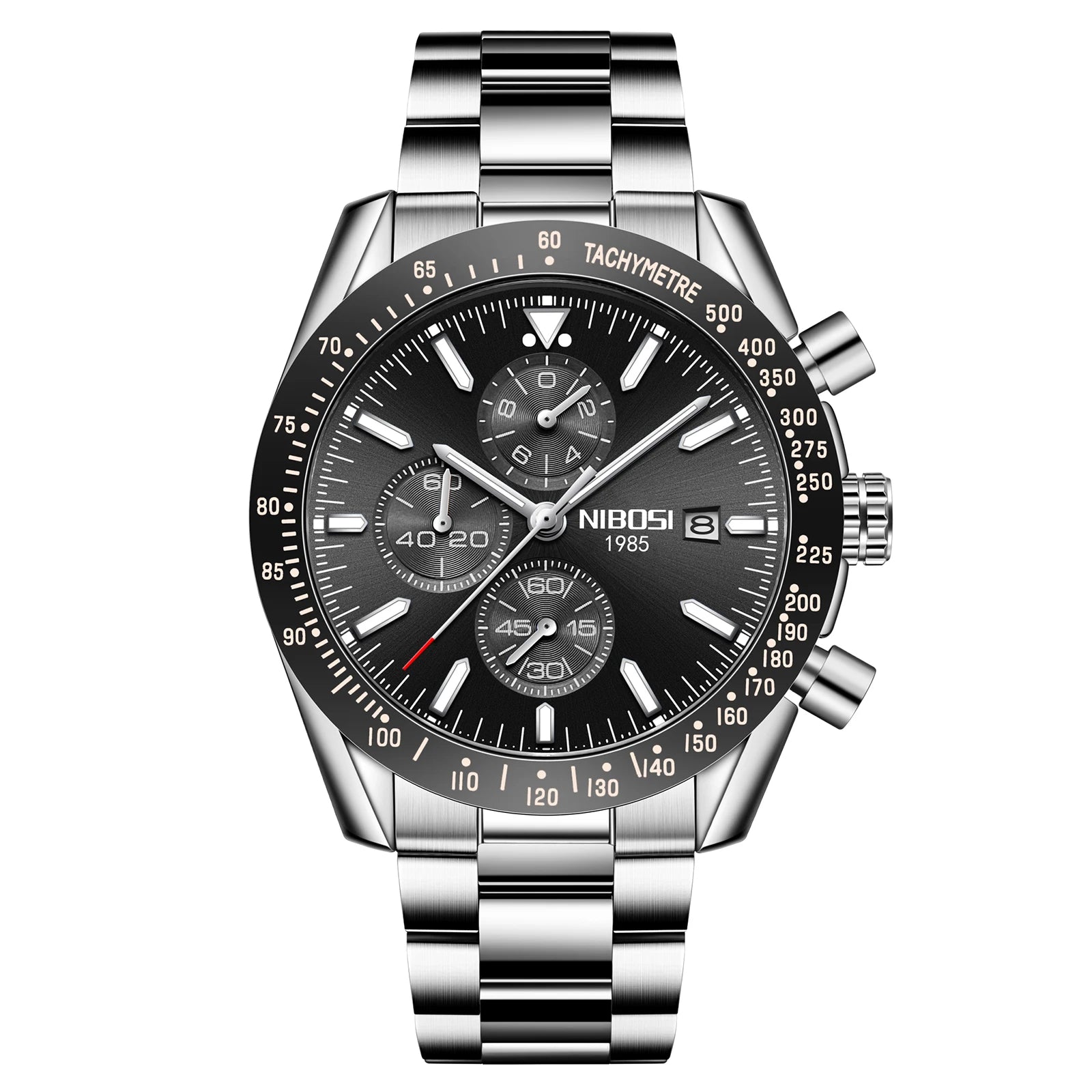 NIBOSI 2615 Casual Fashion Chronograph Auto Date Waterproof Luminous Hands Quartz Stainless Steel Leather Silicone Strap Watch