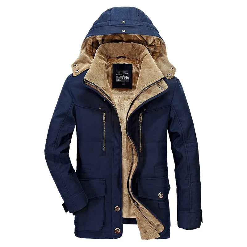 M-7XL Men's Jacket Medium Length Plush and Thick Jacket Large Multi Pocket Parker Jacket