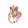 YBO Trendy Natural Color Tourmaline Gemstone Ring Rose Gold Plated Flower with Adjustable Pear Cut Diamond for Weddings Parties