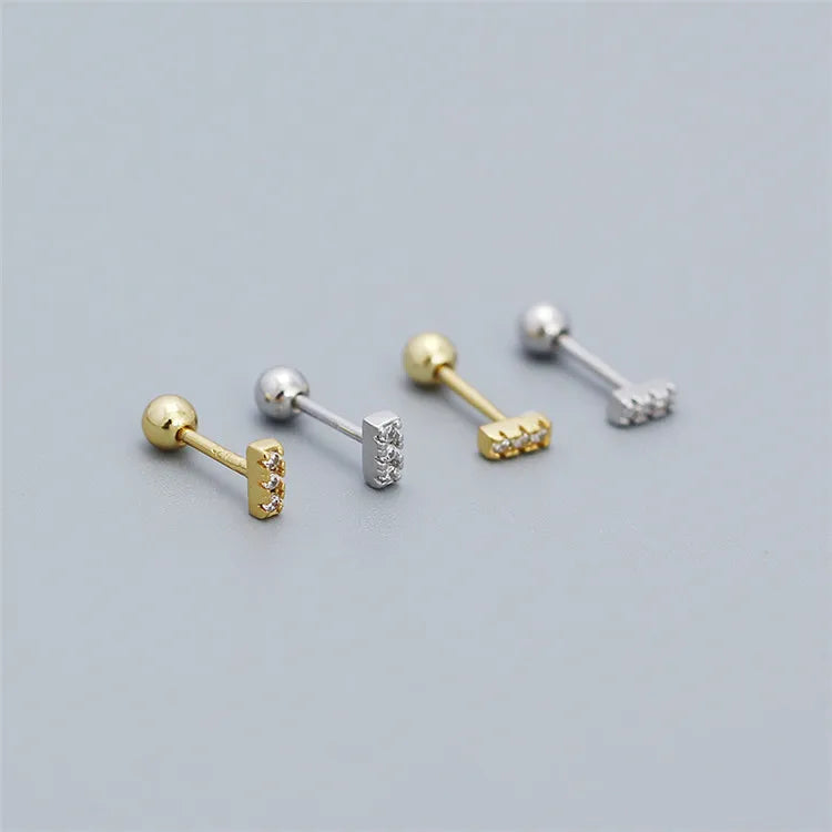 SP Simple Design Minimalist Earrings 925 Sterling Silver Zircon Stud Earrings for Women