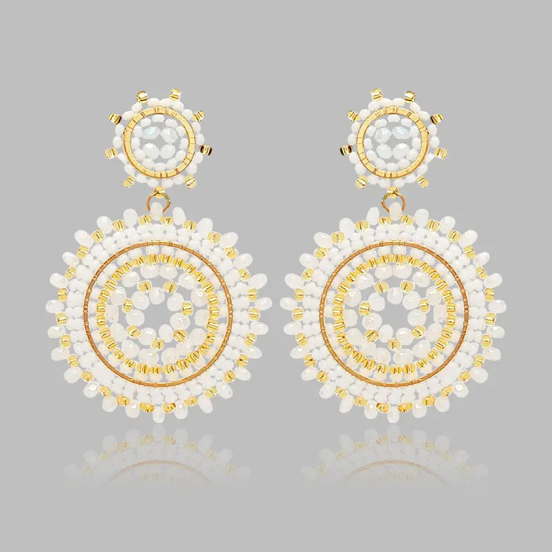 Handmade Beaded Earrings for Women Summer Beach Bohemia Statement Dangle Earrings White Seed Beads Earrings Jewelry