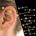 14g Stainless Steel Gold Plated Scissors Cross Heart Industrial Barbell Women Men Cartilage Earring Helix Body Piercing Wedding