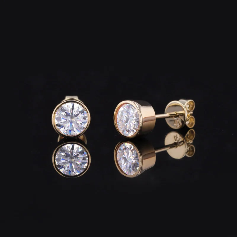 Starsgem Hot Sale Round Shape Brilliant Cut Bezel Setting Lab Diamond Stud Karat Gold Earrings