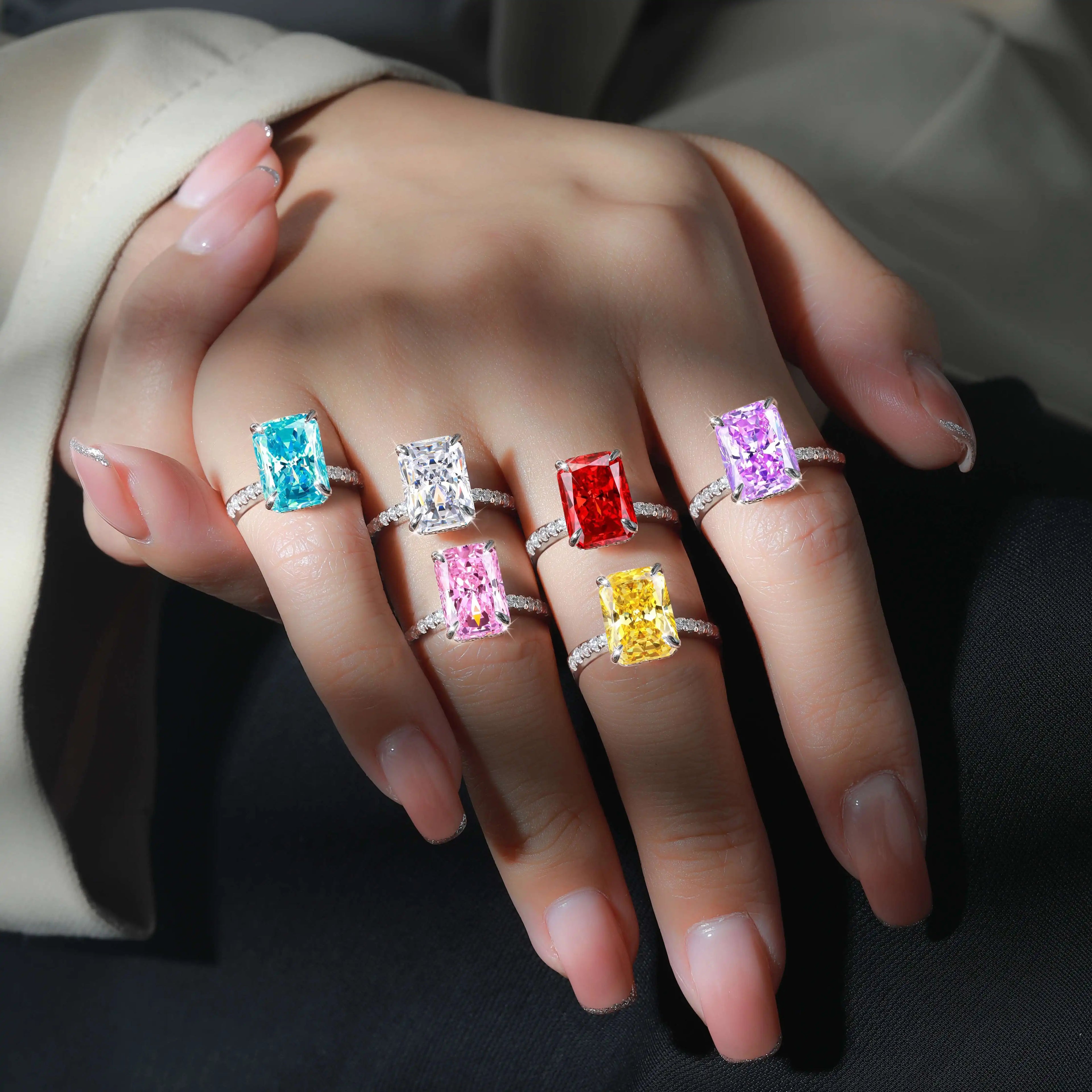 Wholesale 925 Silver Princess Cut CZ Ring 8 Color Assortment Bulk Supply for Boutiques & Jewelry Retailers