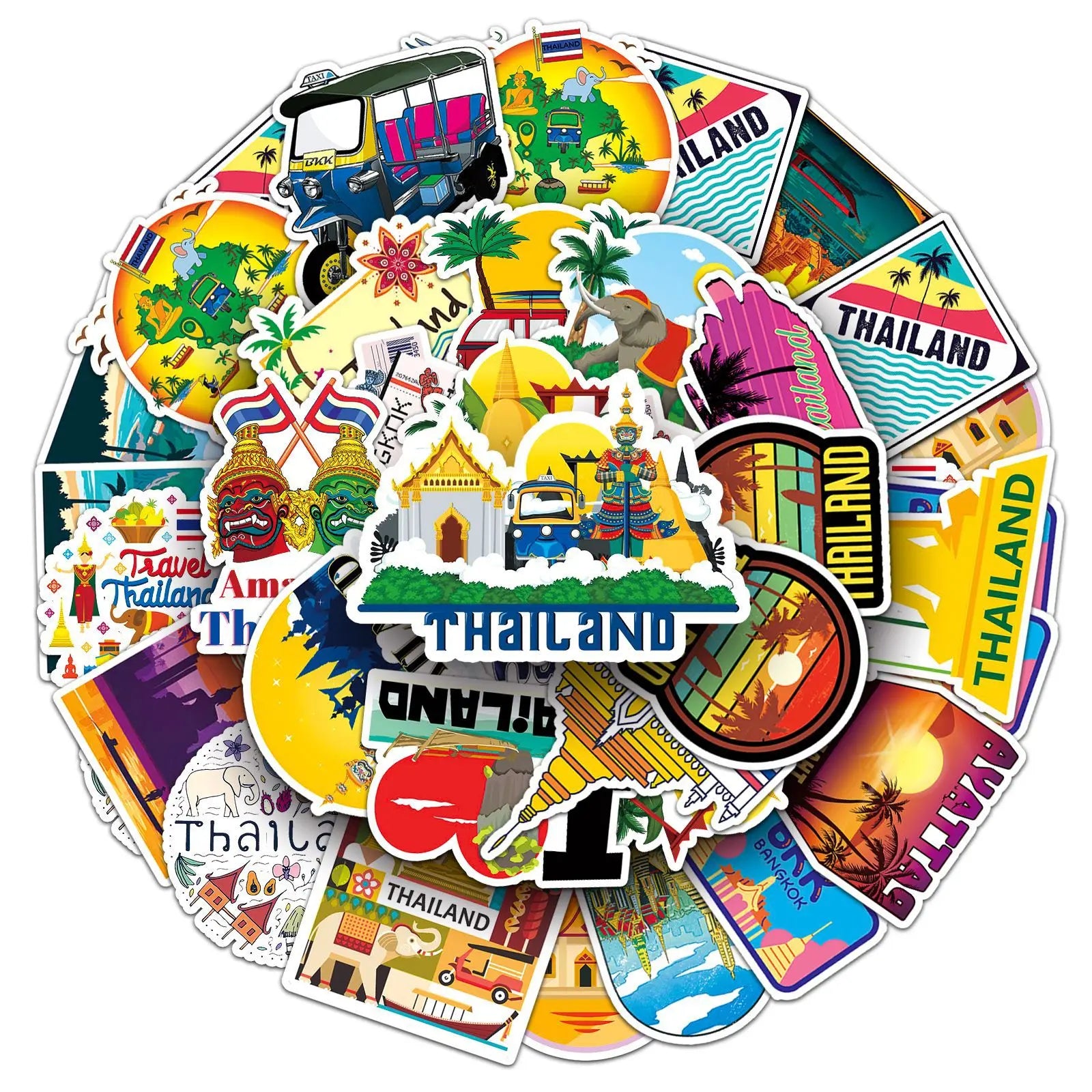 50PCS Travelling Souvenir Decals for Tourist Amazing Thailand Landscape Sticker