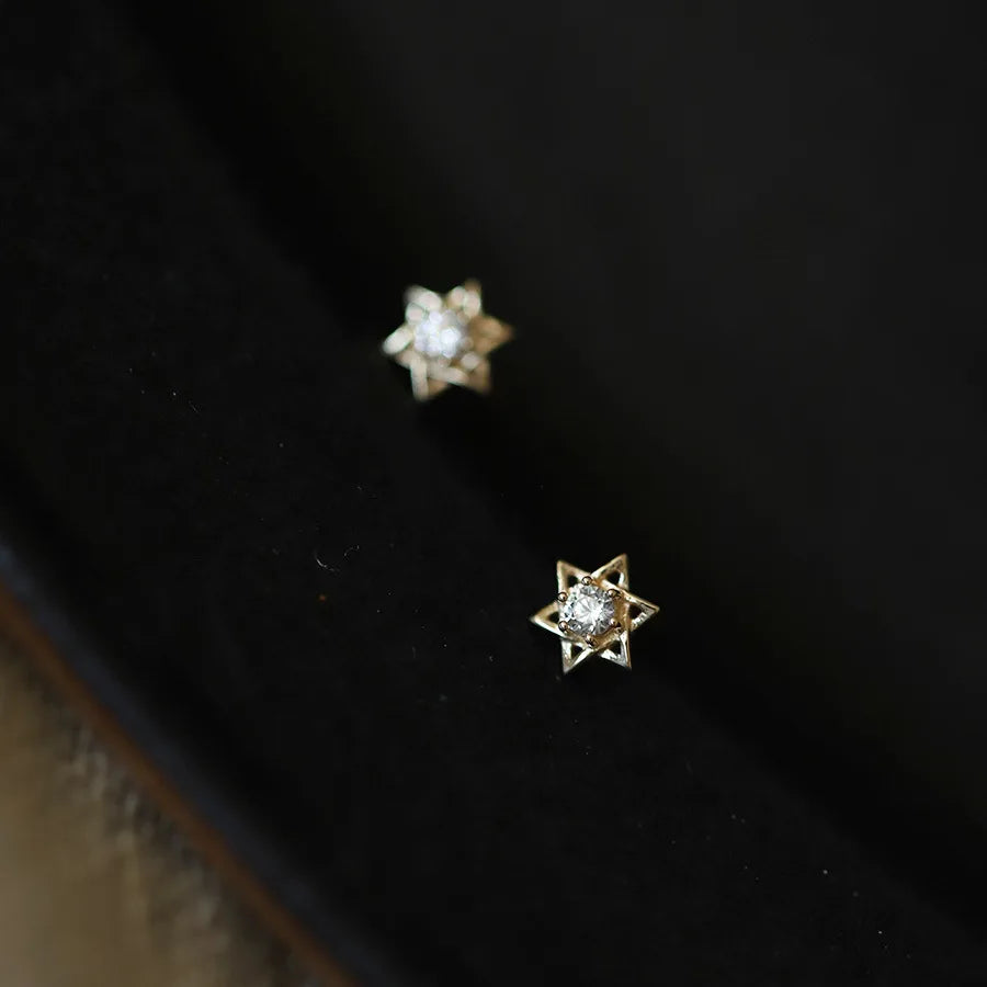 Cute Simple 14K Gold Plated Pure 925 Sterling Silver Mini Zirconia Star Shape Stud Earrings Trendy Jewelry for Parties Gifts
