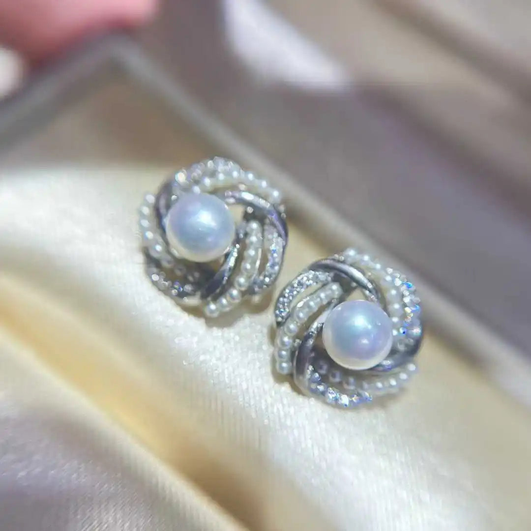 New Women's Bird's Nest Stud Earrings with 5-6mm AAAA White Natural Freshwater Pearl Platinum Plated Luxury Design Beizhijia