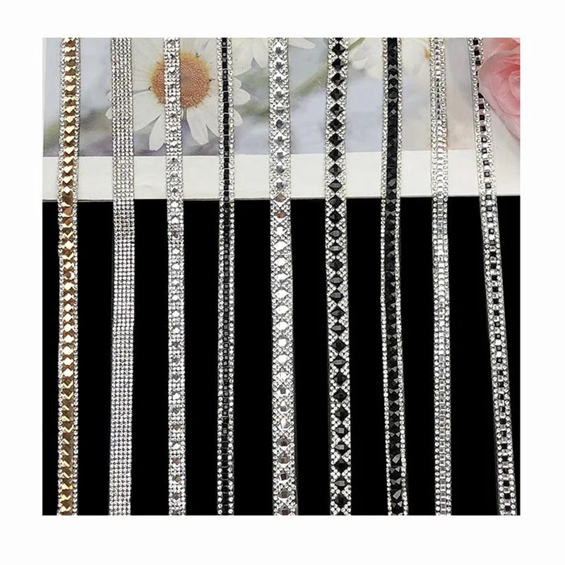Diy Garment Collar Accessories Diamond Chain Lace Ribbon Bag Purse Crystal Rhinestones Webbing Iron-on Costume Dress Lace Trims