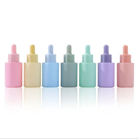 Flat Shoulder Cylinder Shape White pink Blue Purple Skin Care Serum Bottle 30ml Glass Dropper Bottle