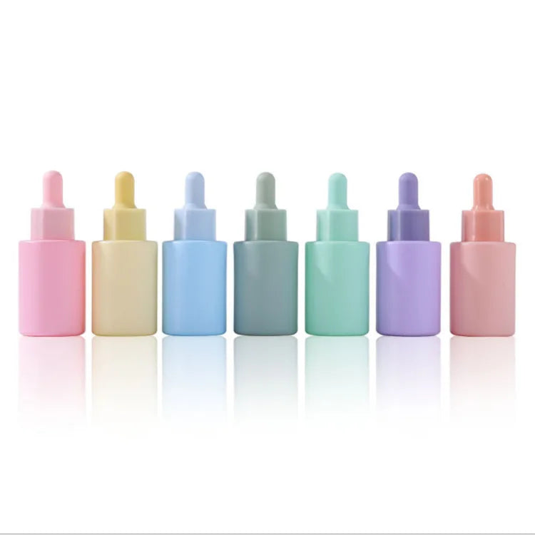 Flat Shoulder Cylinder Shape White pink Blue Purple Skin Care Serum Bottle 30ml Glass Dropper Bottle