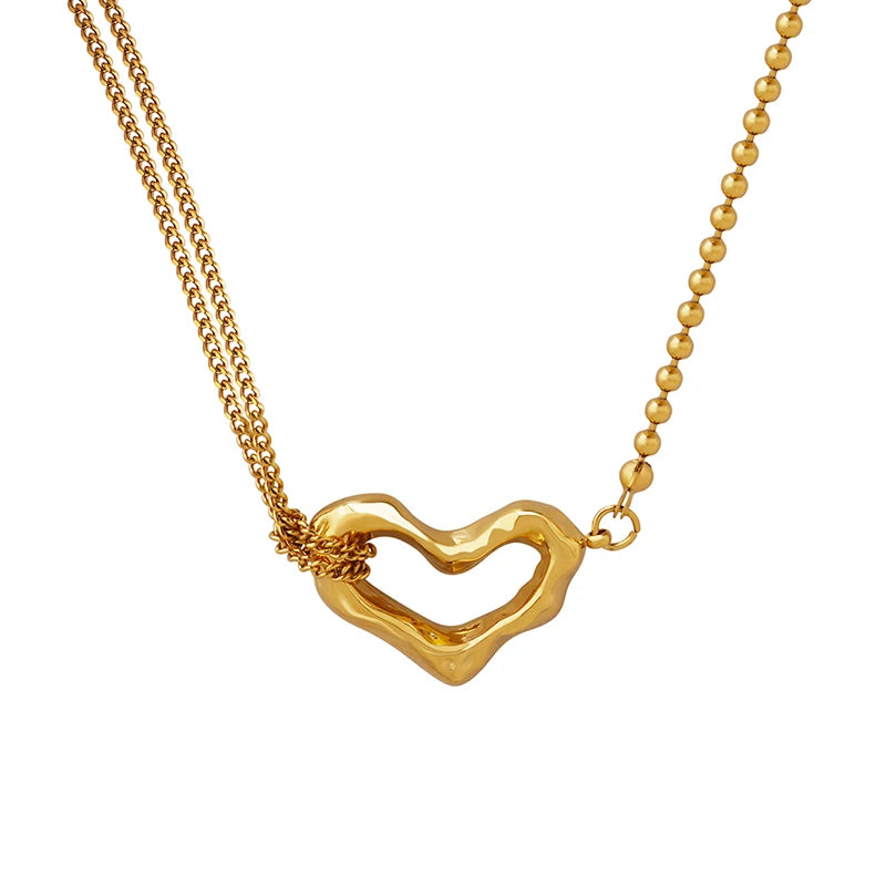 Versatile Stainless Steel Necklace Fashion Trendy Double Sided Texture Charm Gold and Silver Plated