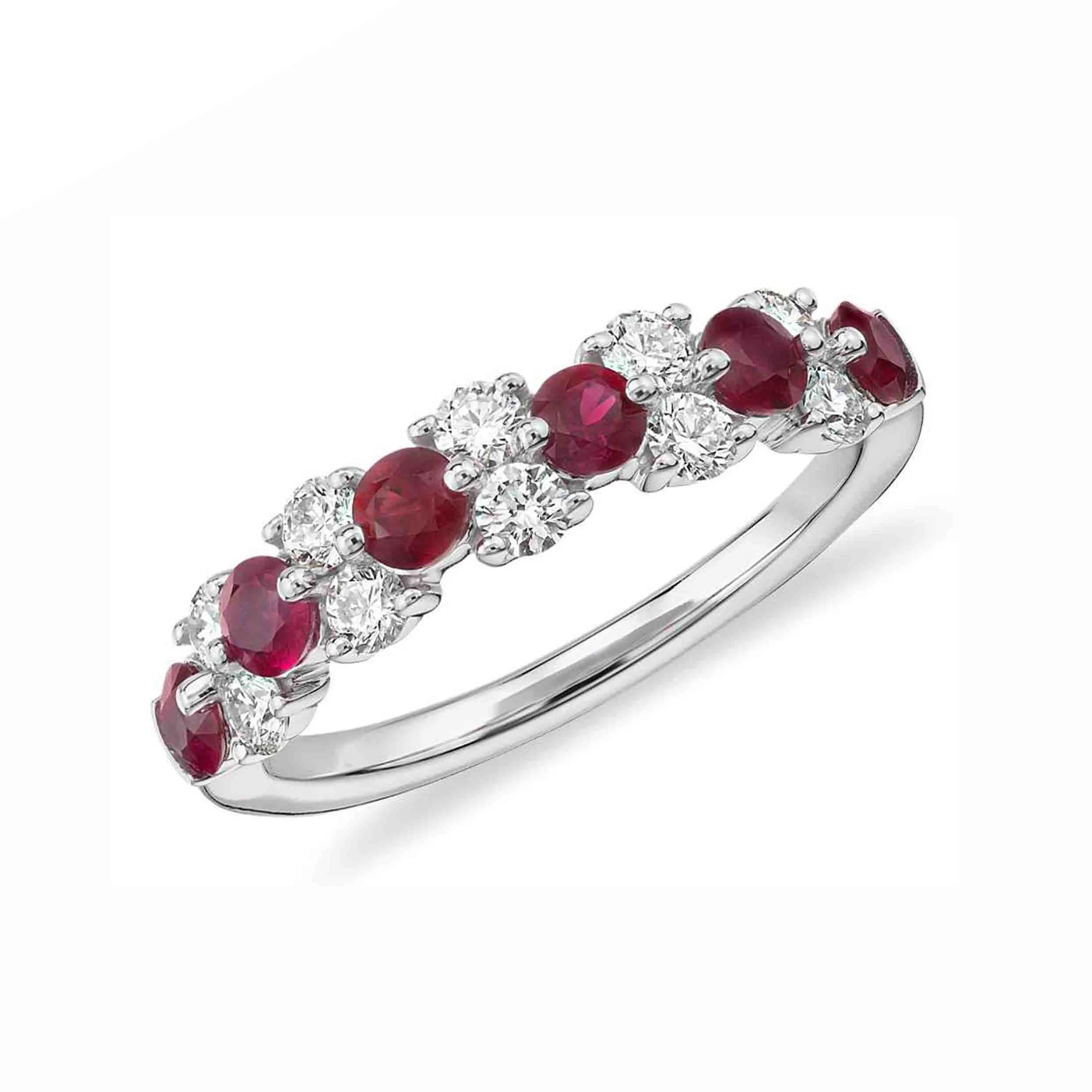 Fashion Jewelry Half Eternity Diamond Moissanite Ruby Wedding Band S925 Silver Rhodium Plated Prong Setting Women Ring Gift