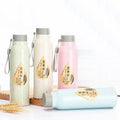 High Quality Novelty 12oz Bpa Free Leak-Proof Ivory Double Wall Wheat Straw Glass Water Bottle Strap Logo for Promotion Gifts