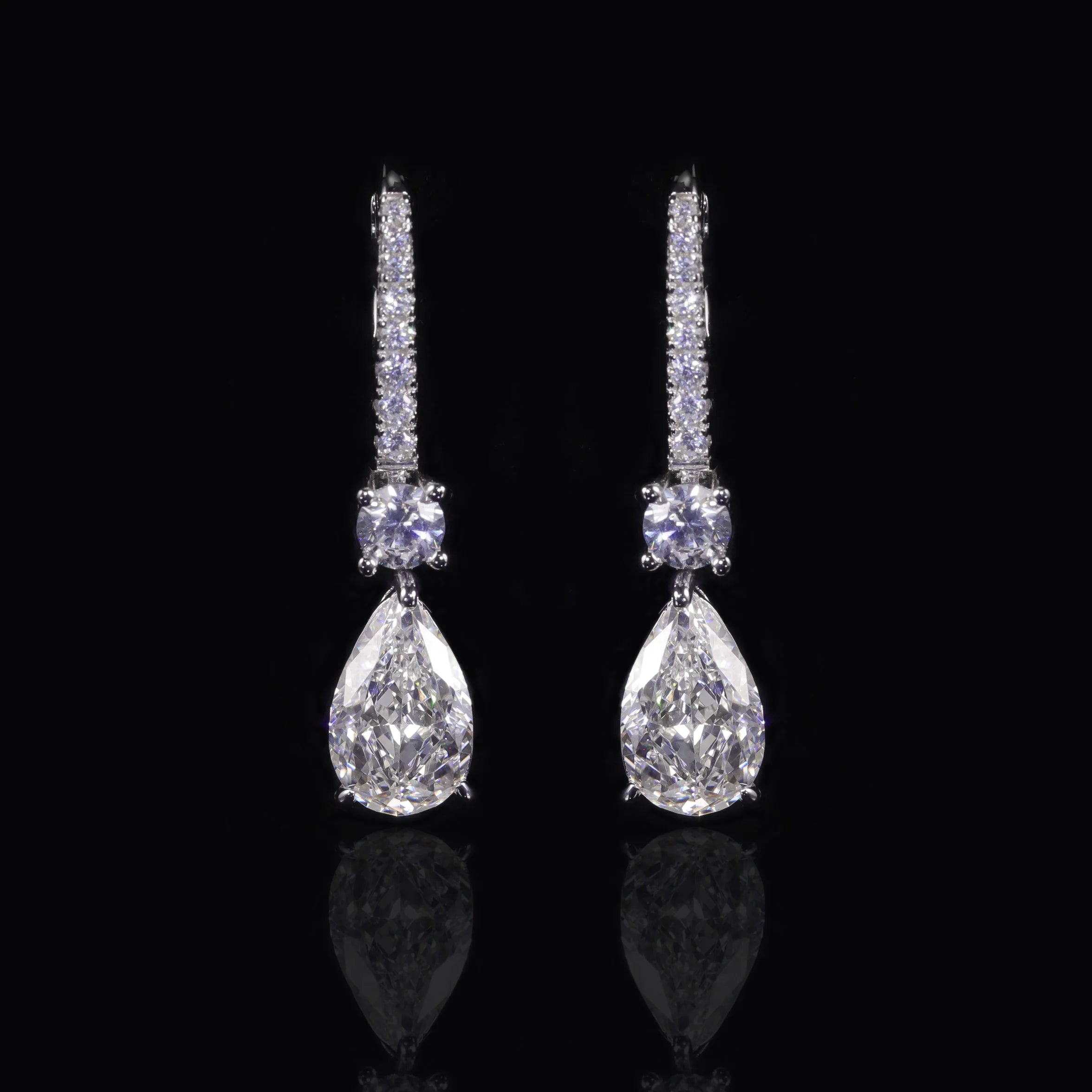 AE103 Abiding Jewelry 925 Sterling Silver Crushed Ice Fancy Cut CZ Diamond Long Earrings Bulk Wholesale Earrings
