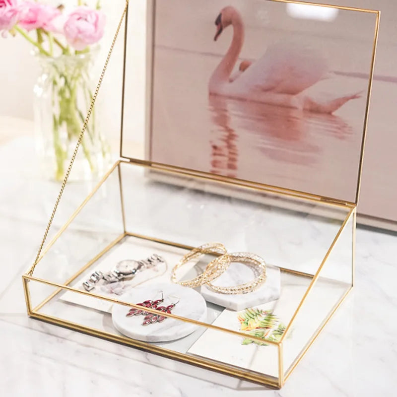 Wholesale Eco-friendly Bohemian Design Retro Ladder-shaped Copper Glass Jewelry Box Gold Storage Display for Gifting Christmas