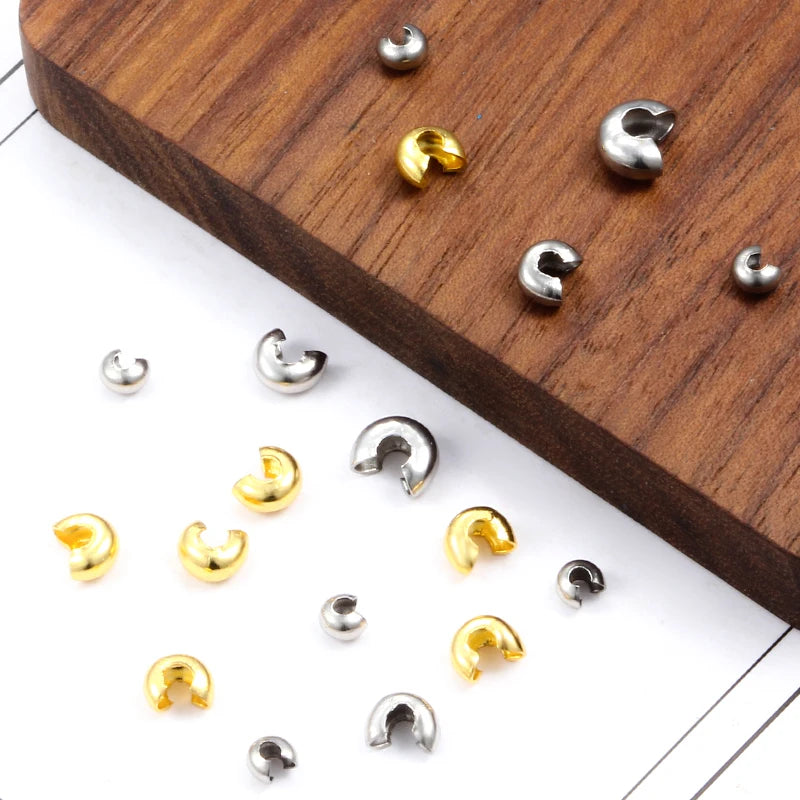 18K Gold Plating Crescent Positioning Package Wire Buckle Open Crimp Beads Covers End Spacer Beads DIY Jewelry