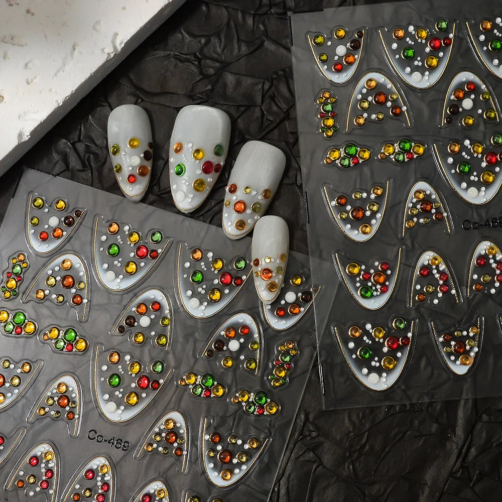 New Arrival 3D Custom Logo Nail Decals Colorful Rhinestone French Design Self-Adhesive Waterproof Nail Art Stickers Vendors
