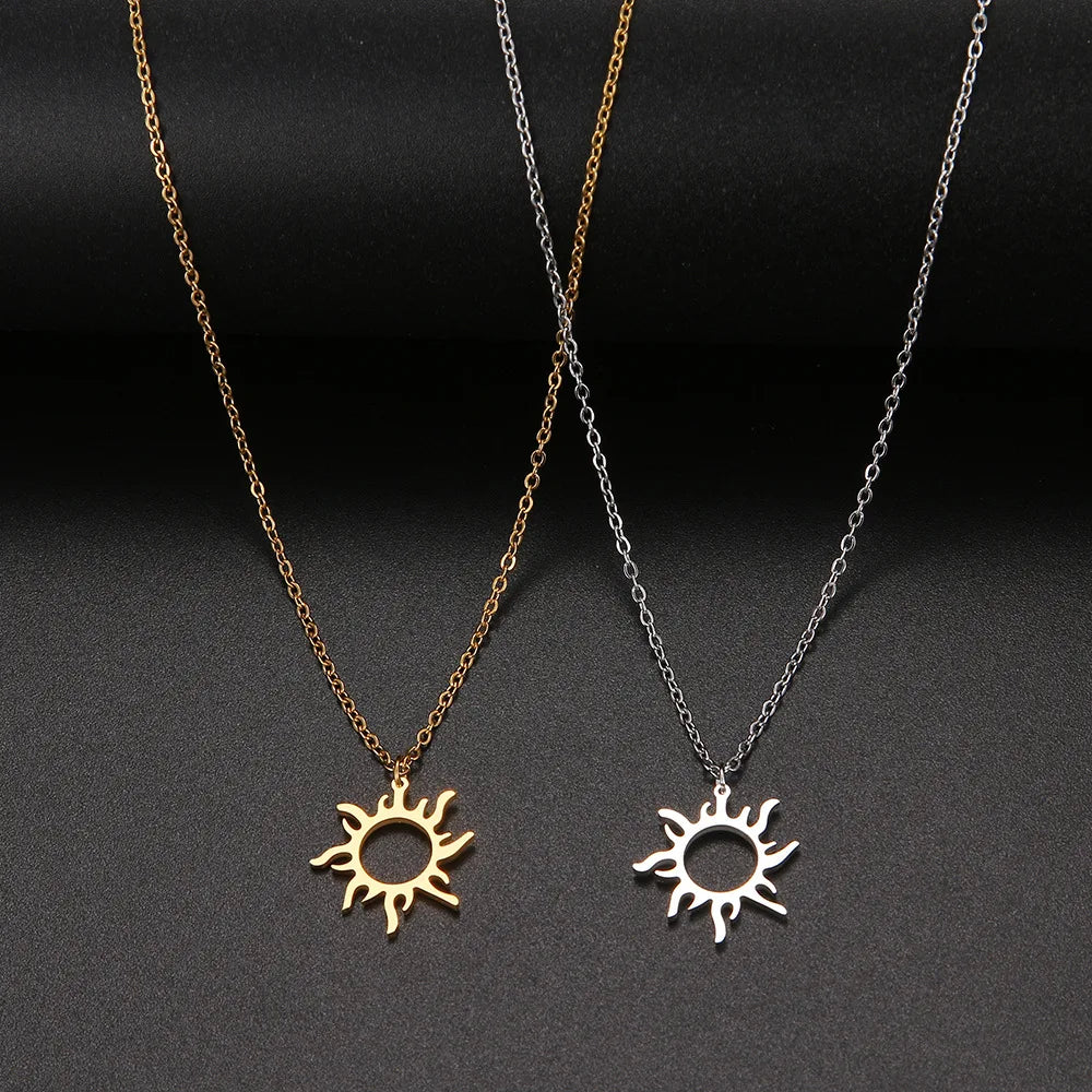 Trendy Stainless Steel Necklace Plated Ethnic Sun Totem Pendent Necklaces for Charm Women Birthday Party Fashion Jewelry