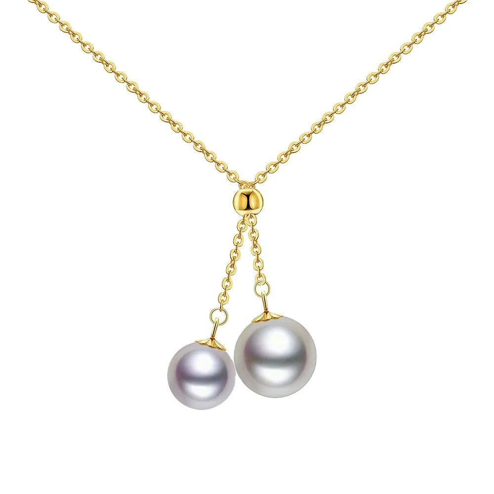 Fashion Solid 18k Gold Chain Natural Pearl Necklace AU750 Gold Jewelry Freshwater Pearl Necklace with Adjustable Size