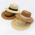 47 Designs Handmade Hollow Woven Flat Top Summer Beach Sun Hat Vacation Panama Straw Hat with Black Band
