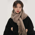 Winter Women's Solid Color Thickened Cashmere Imitations Tassel Scarf Lengthened Warm Scarf Atmosphere Shawl