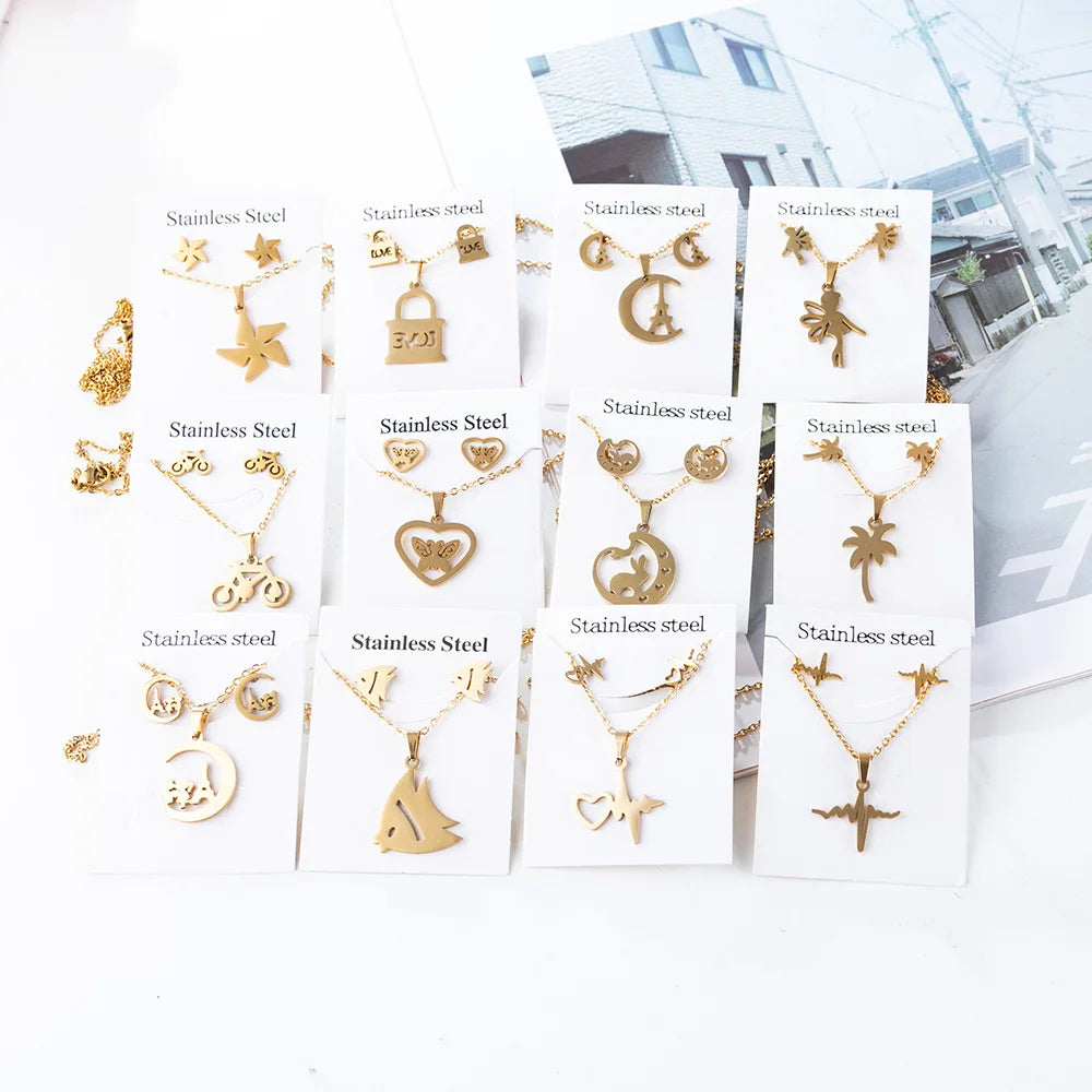 DAIHE Wholesale Custom Necklace Earring Sets Stainless Steel 18k Gold/Silver Plated Children Jewelry Set