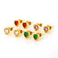 Vintage 18k Gold Plated Stainless Steel Small Earrings Designs for Girls Heart Charms Zircon Stud Earrings