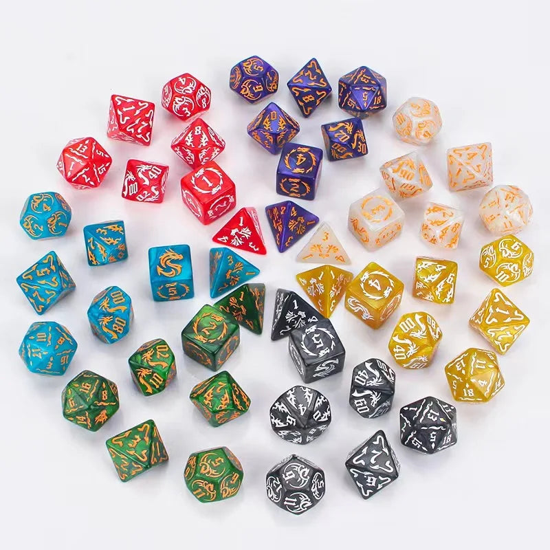 Wholesale 7pc Dragon Themed RPG Dice Set  High-Quality Acrylic Sharp Engravings for D&D & Board Games
