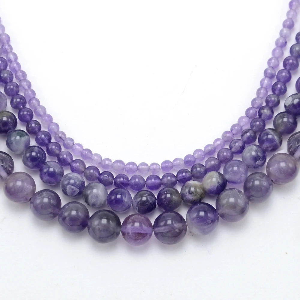 Bestone Stock Wholesale 4/6/8/10mm Amethyst Round Jewelry Natural Stone Beads for Jewelry Making
