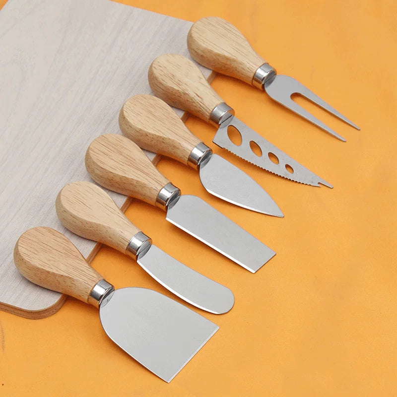 Customize Logo Cheese Knife Fork and Shovel Tool Set Stainless Steel Cheese Knife with Wood Handle Cheese Pizza