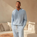 Men's Organic Cotton Comfortable and Eco-Friendly Henley Sweater Knit Pants Set Breathable Pattern Decorated for Autumn Season