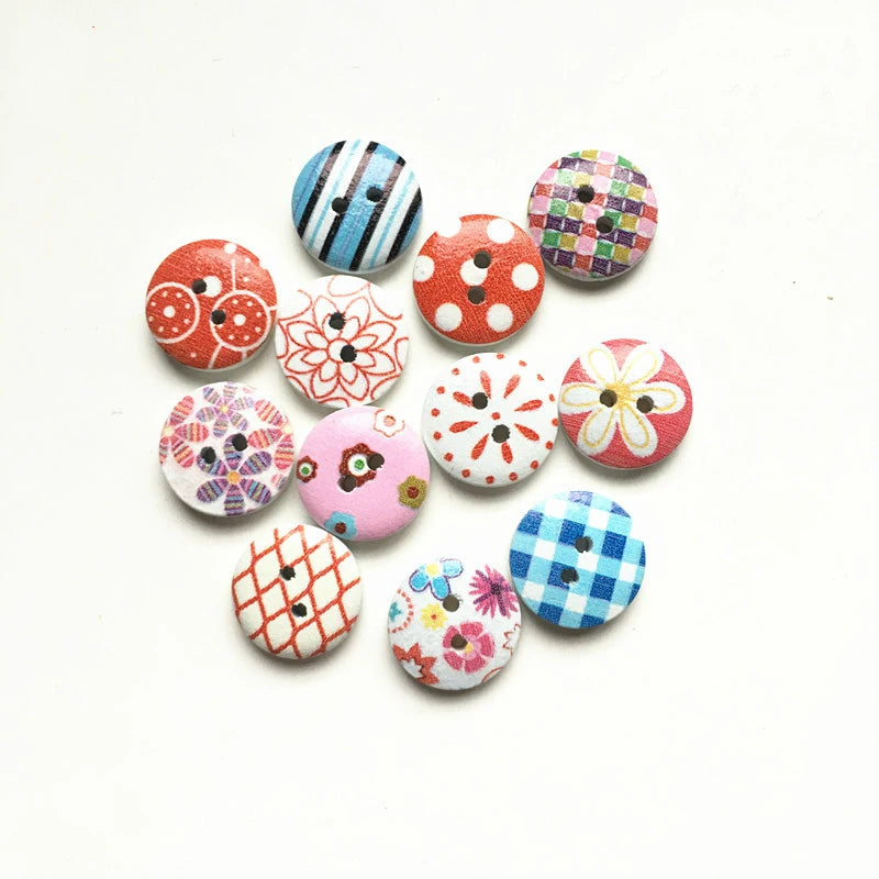 Customizable Painted Wooden Buttons Round DIY Flat Buttons Shoes Garments Bags Dresses Fashionable Color Mixing Logo Decoration