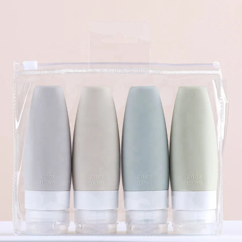 OEM/ODM 4pcs 60ml/90ml Collapsible Squeeze Portable Leakproof Silicone Travel Bottle Set BPA Free Silicone Travel Bottle Kit Set