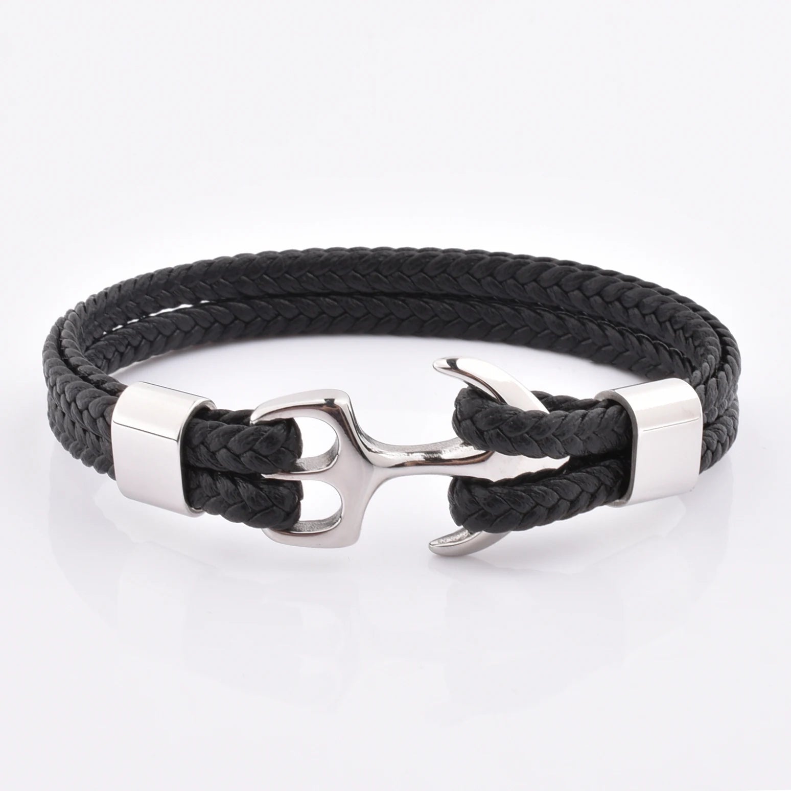 Wholesale Nautical Antique Leather Bracelet for Men Silver Anchor Wide Leather Rope Bracelets