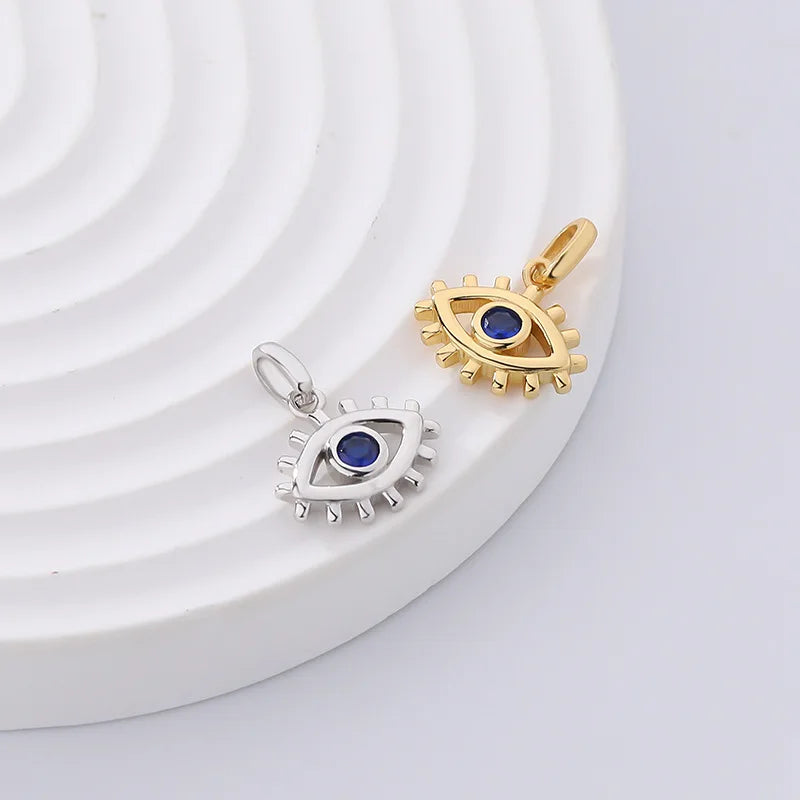 Fashion 925 Sterling Silver Blue Zircon Evil Eye Pendant Gold Plated Eyes Necklace Pendant for Diy Necklace Making Supplies