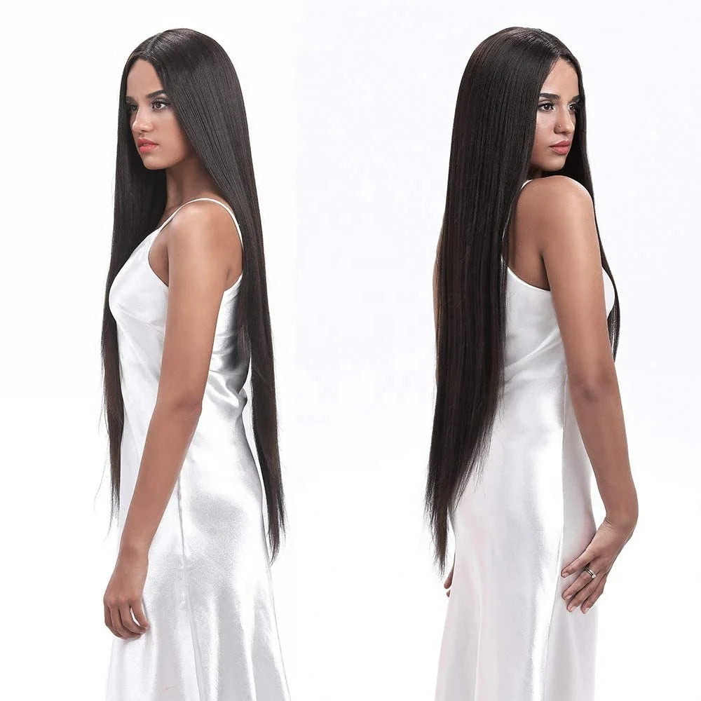 Private Label HD Heat Resistant Fiber Wigs for Black Women Long Straight 38inch Synthetic Transparent Lace Front Ombre Wigs