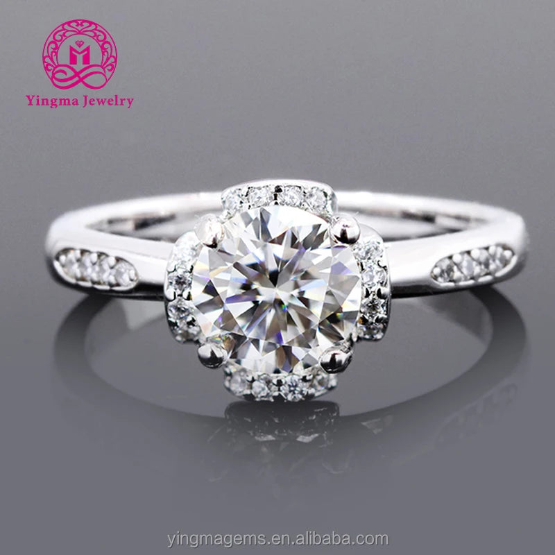 Fashion Moissanite Rings Dropshipping 0.5ct 1carat Women Engagement Diamond Moissanite Sterling Silver  Ring