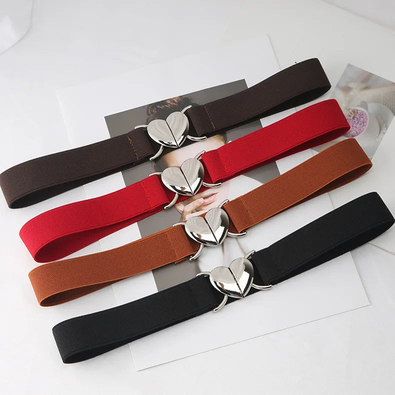 Elastic Belts for Women Adjustable Boys Girls Teens Stretch Belts With Heart Buckle for Women Stretchy Belt for Dresses