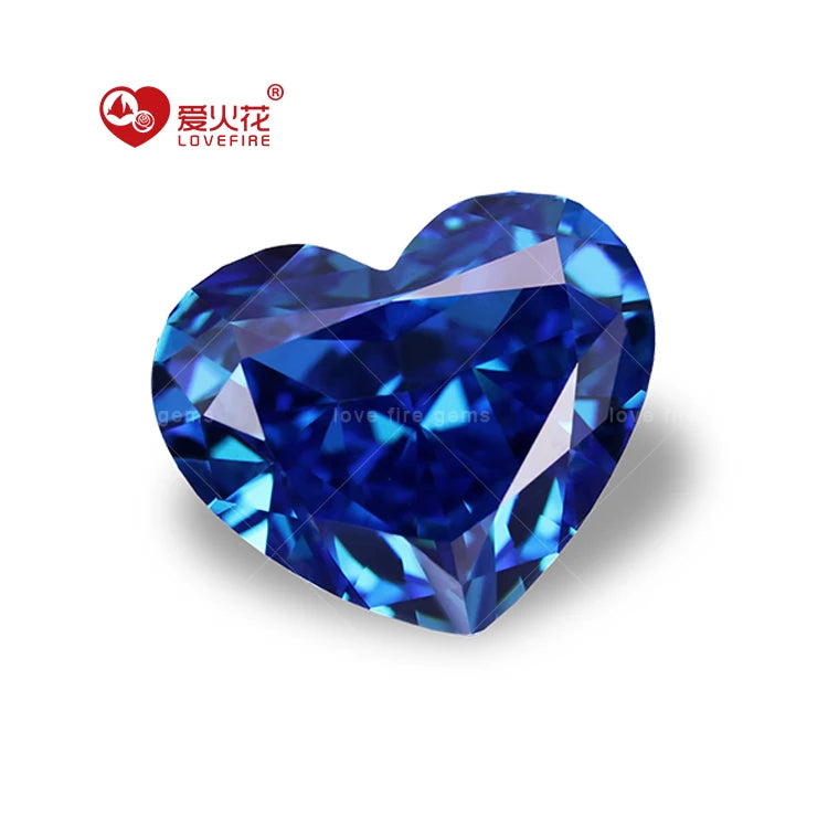 4K 5A+ Crush Ice Cut Wholesale Gems Stone Lab Created Cz Heart Shape Dark Blue Cubic Zirconia Loose Gems Stone