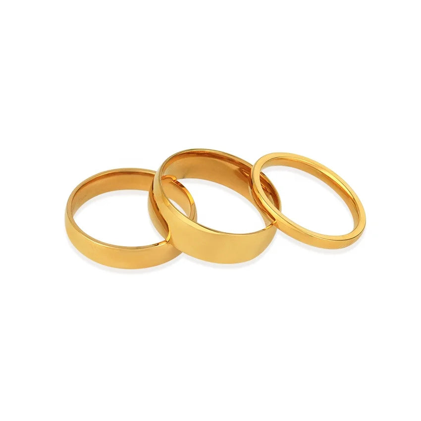 Wholesale Custom Engrave Laser Words Cigar Band Ring 18k Gold Plated Stainless Steel Waterproof Solid Simple Blank Stacking Ring