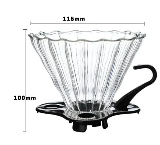 Eco-Friendly Glass Coffee Dripper Cafe Carafe Filter Cone with Removable Plastic Stand Stocked Cheap Alternative