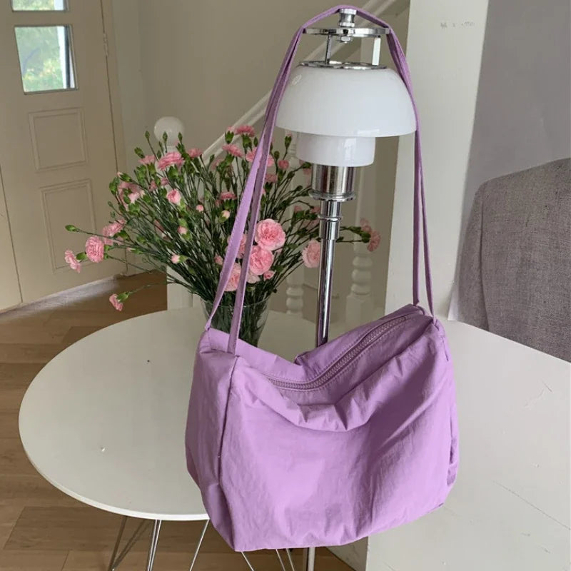 Portable Nylon Women's Simple Shoulder Bags Solid Color Design Ladies Hobos Purse Handbags Fashion Zipper Female Underarm Bag