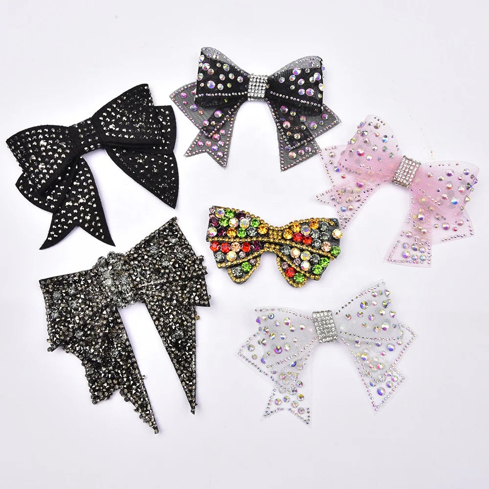 Popular Crystal Bow-knot Shoes Flower Applique Sew on Rhinestone Bow Patches for Clothes Bags Hair Clip Decor Accessories