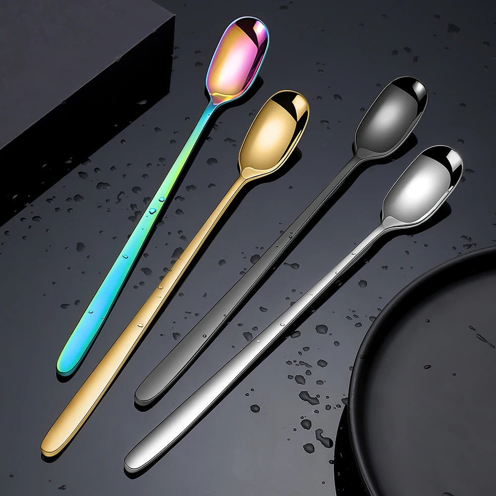 Luxury Ice Tea Stirring SpoonsStainless Steel Long Handle Mixing Spoon for Latte Parfait and Soda