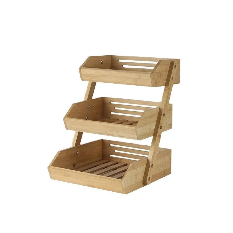Bamboo Kitchen Storage Rack Fruit Vegetable Bread Basket Rack Bamboo Fruit Basket Kitchen Vegetable Shelves Fruit Bowl