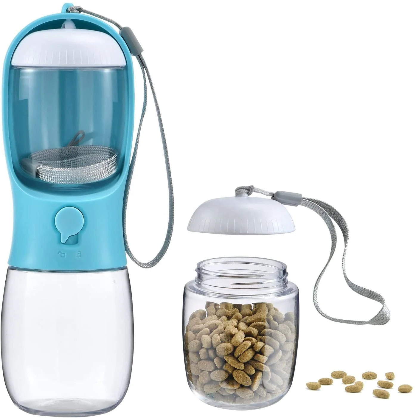 Portable  Dog Water Bottle Travel Pet Dispenser With Detachable Food Container Puppy Water Dispenser for Doggie Outdoor Walking