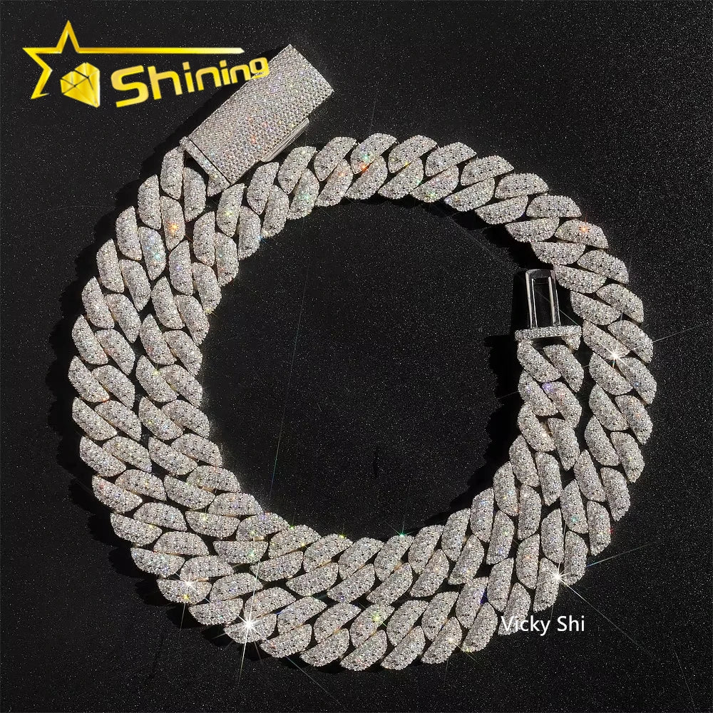 GRA Iced Out 13MM Moissanite Cuban Link Chain Hip Hop Jewelry Custom Men 925 Sterling Silver Cuban Chain